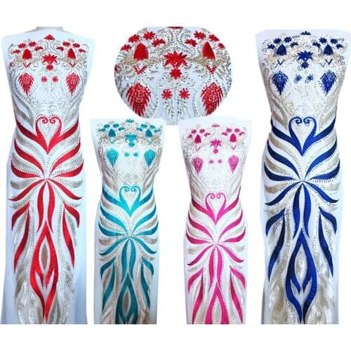 6 colour hot drilling rhinestones lace patches applique full body 53*12 inches for dress clothes accessory