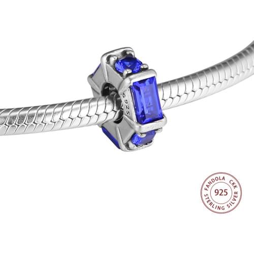 Authentic 925 Sterling Silver Blue Ice Sculpture Spacer Bead Charms Fits Pandora Bracelets Argent DIY Beads for Jewelry Making