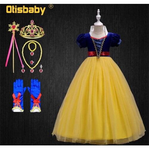 Snow White Dress Up Girls Velvet Tulle Floor Length Dresses Teenage Girl Halloween Costume Evening Party Graduation Gowns Kids