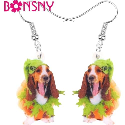 Bonsny Acrylic Basset Hound Dog Earrings Drop Dangle Animal Jewelry For Women Girls Teens Kids Charms Decoration Gift Accessory