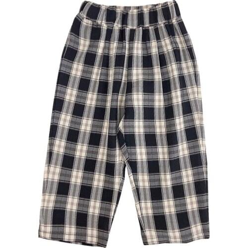 Childrens Pants 2021 Summer Autumn New Boys and Girls Check Simple Cotton Comfortable Elastic Waist Korean Casual Pants