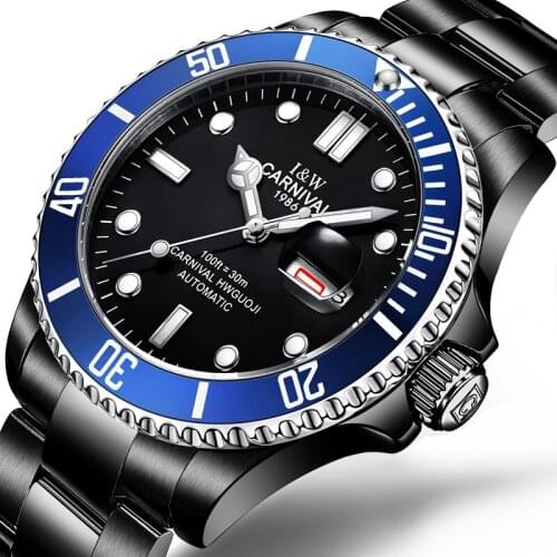 Brand Luxury CARNIVAL Watch Men GMT Automatic Mechanical Men Watches Luminous Sapphire Stainless Steel Diving Mens Watch C-87565