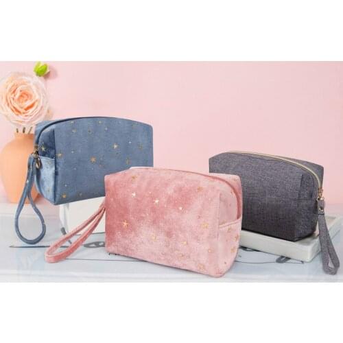 Women Cosmetic Bag Soft Velvet Make Up Storage Bags Pads Star Shape Toiletry Package Travel Makeup Organizer Pouch Beauty Case
