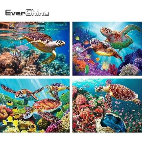 Evershine Diamond Painting Tortoise Wall Stickers Full Square Drill Embroidery Animals Cross Stitch Mosaic Rhinestones Picture