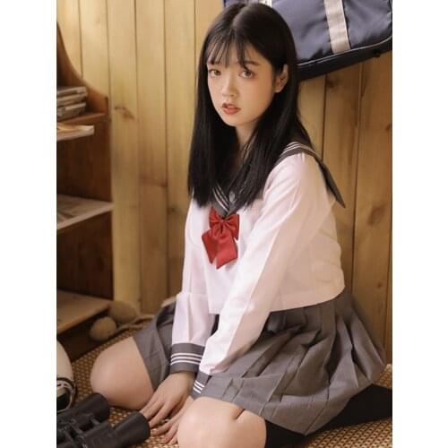 JK Uniform Skirt Suit Made in Japan fashion Placket Line White SEMBEM sailor costume Student school girl uniform