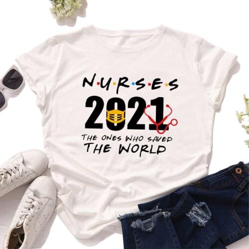 Womens T-shirt The Ones Who saved The World Printed T-shirt Nurse Letter Fashion Short Sleeve Street Wear Female