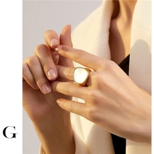 GHIDBK Hot Sale Jewelry Titanium Steel White Mother of Shell Rings for Women Minimalist Street Style Wide Ring Irregular Ring