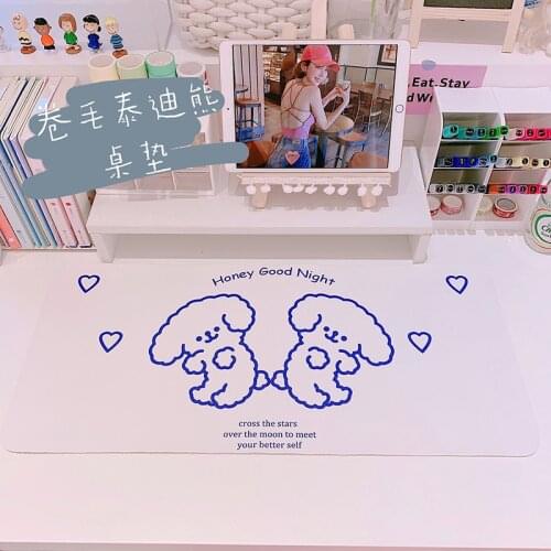 Hot Sale Cartoon Non-Slip Cute White Dog Smiley Placemat Waterproof Dining Table Mat PU leather Plastic Tableware Pads