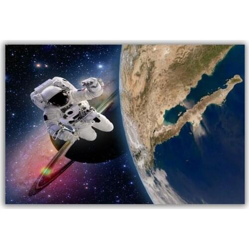 HT059 Spectacular Universe Earth And Moon Space Station Astronaut Silk Fabric Poster Art Decor Indoor Painting Gift