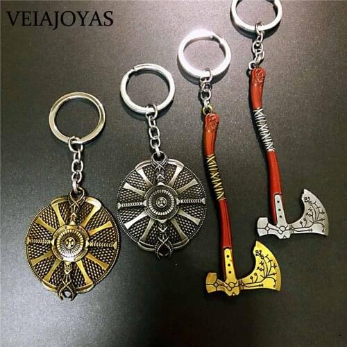 Game God of War 4 Keychain Kratos Leviathan Metal Shield Keyring Exquisite Carved Axe of Ice Keychains Charm Jewelry Accessories