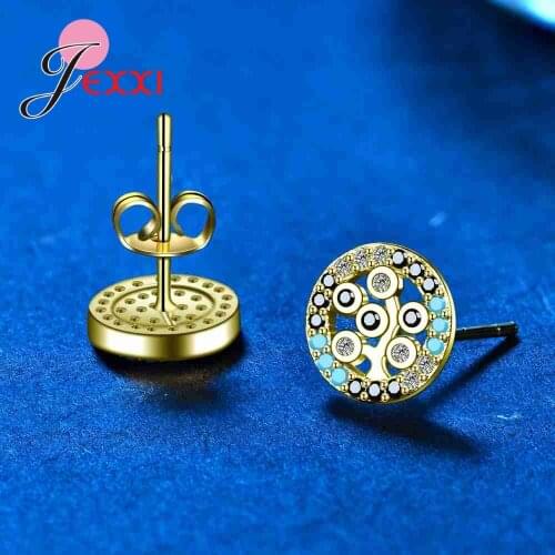 Best Quality Colorful Shiny Cubic Zirconia Filled Round Shape 925 Sterling Silver Classic Women Stud Earrings Jewelry