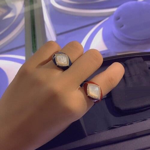 Brand 1:1High Quality Fahsion Ring Colorful Blue Red Dripping Oil Shell Paved Cubic Zirconia Sliding Rings Women Jewelry