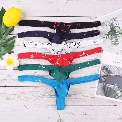 Men Sexy Cotton Underwear Briefs Low Waist Bulge Pouch Elastic Sexy Underwear Men Penis Pouch G String Thongs