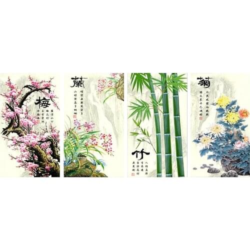 100% Printed Cross Stitch Kit,Needlework,Sets For Embroidery kit Full Cross-Stitching Cotton&Silk Floss 4 pieces Plum, Orchid