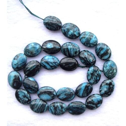 Natural Blue Black Line Jasper Oval Shape 12*16mm Loose Beads For Jewelry Making DIY Bracelet Necklace Earrings