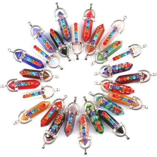 Natural Stone Amethyst Pendulum Pendant Hexagonal Column Seven Chakra Divination Stone Jewelry Making DIY Necklace Accessories