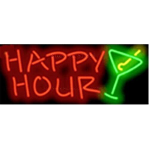Happy Hour NEON SIGN REAL GLASS BEER BAR PUB LIGHT SIGNS store display Bulbs drink bar wine food Advertising Lights 17*14"
