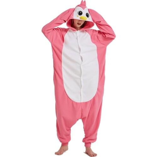 Unisex Penguin Kigurumis Women Pink Onesies Adult Winter Pajama Cute Jumpsuit Polar Fleece Animal Overalls Halloween Suit