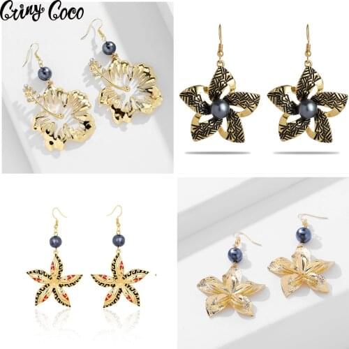 Polynesian Hawaiian Plumeria Dangle Earrings Female Fashion Big Statement Drop Ear Rings Jewelry 2020 Flower Earring for Women