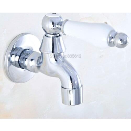 Polished Chrome Brass Wall Mount Wall Mount Ceramic Lever Sink Faucet Mop Pool Water Tap tav155