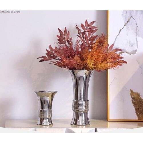 Simple Silver Ceramic Flower Vase Nordic Decoration Home Living Room Flower Arrangement Container Electroplating Porcelain Vase