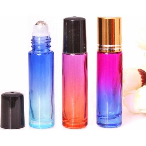 10ml Empty Gradient color Glass Roll on Bottles Essential Oil Refillable Bottle With Metal Ball & Black Cap