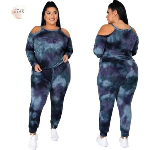 Plus Size Tracksuits for Women Two Piece Set Birthday Outfits Tie Dye Sweatsuits Sweatpants Streth Wear Wholesale Dropshipping