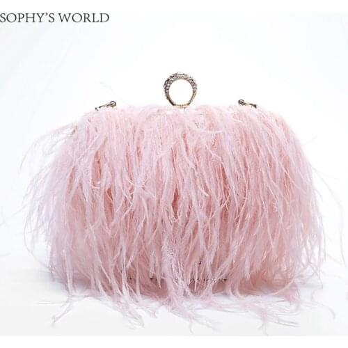 Luxury Feathers Handbags For Women Clutch Evening Bag Female Mini Tote Purse Diamond Party Weeding Bag Chains Shoulder Bag