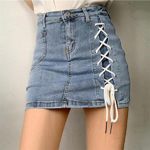 Sexy Summer Denim Criss-cross Bandage Skirt Shorts Women High Waist Split Tight Elastic Short Jeans