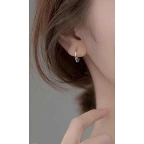 Real Silver Color Vintage hemp rope Hoop Earrings For Fashion Women Cute Fine Jewelry 2020 Accessories Gift