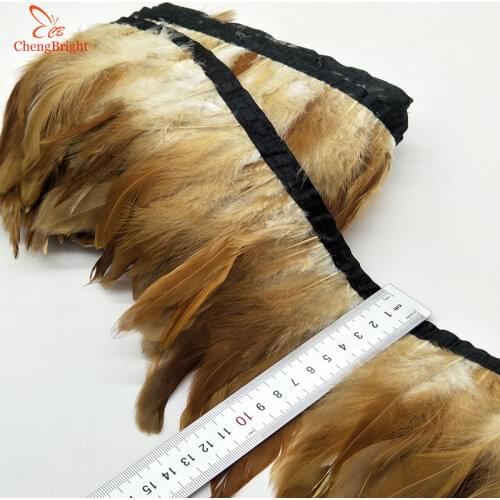 ChengBright Nice 10 Yards Natural Chicken Rooster Tail Feathers Trims Strip for Wedding Party Clothing Rooster Feather Trims DIY