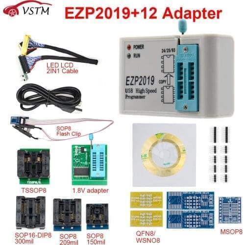 New Arrival EZP2019 High-speed USB SPI Programmer EZP 2019 Support24 25 93 EEPROM 25 Flash BIOS Chip full set with 12 adapter