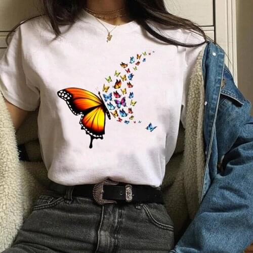 Women Printing Print Graphic Butterfly Elegant 90s Trend Cute Fashion Clothes Lady Tees Tops Female T Shirt Womens T-Shirt