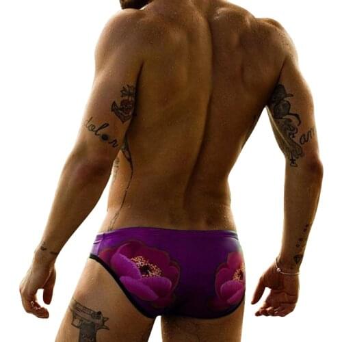 Men Swim Briefs Flowers Printed Breathable Fitness Elastic Gym Beach Trunks Swimwear Swimsuit Swimming Shorts Men\s Sportswear