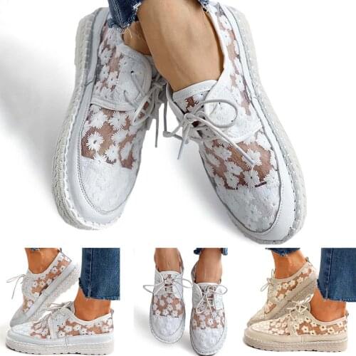 SAGACE 2021 Womens Fashion Lace Mesh Small Floral Flower Lace Low-Top Sneakers Walking Non-Slip Large Size Shoe Femme Shoes