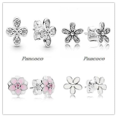 Authentic 925 Sterling Silver Earring Dazzling Daisy With Crystal Studs Earring For Women Wedding Gift Fashion Jewelry