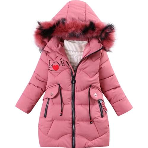 Girls' winter long sleeve cotton padded clothes childrens jacket Plush thickened embroidered cotton coat jacket