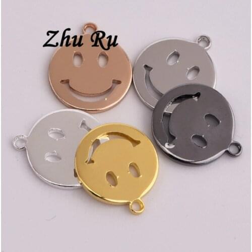 10pcs ZHU RU Single hanging hollow smiley round Cartoon smiley face Charms Pendant Necklace Jewelry Making Accessories DIY