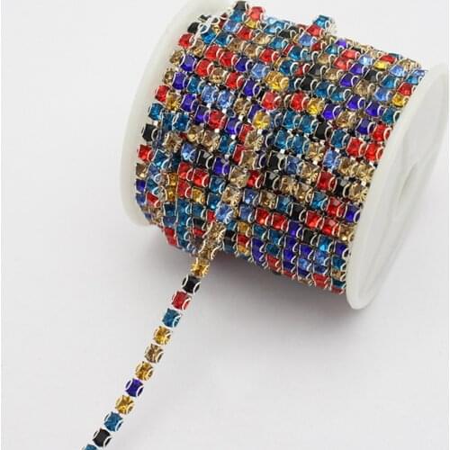 2Yards 2/2.5/3/4MM Colorful Rhinestone Chain For Handcraft Garments Shoes Bags Decoration Sewing Accessories Strass