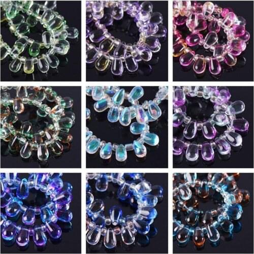 10pcs 6x10mm Teardrop Shape Crystal Glass Loose Spacer Pendants Beads for Jewelry Making DIY Crafts