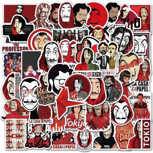 50pcs/pack La casa de papel Season TV Show Stickers For Refrigerator Car Helmet DIY Gift box Bicycle Guitar Notebook Skate