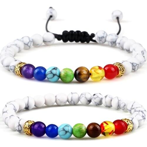 6mm Natural Stone 7 Chakra Bracelets Synthetic Turquoises Beads Yoga Reiki Healing Bracelet Stretch Bangles Adjustable Jewelry