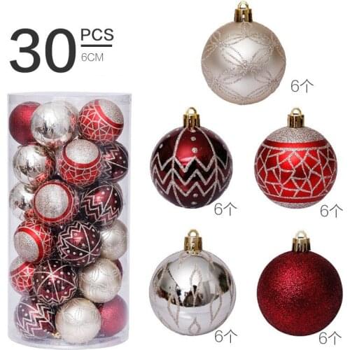 6cm 30pcs Christmas Ball Ornaments Red Gold Painting New Christmas Tree Xmas Ball Decoration Baubles Party Hanging Ornament