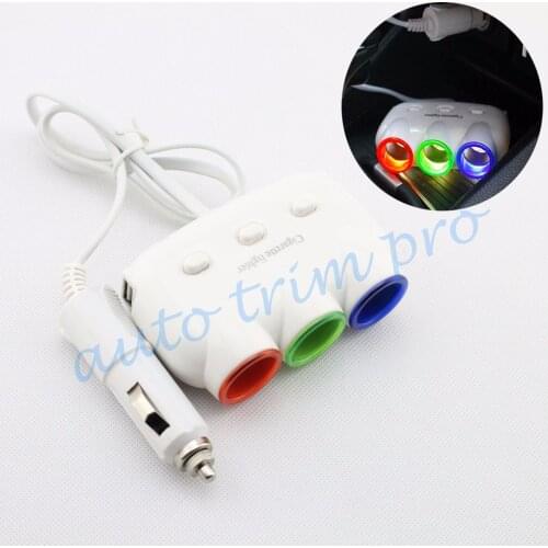 Auto Cigarette Lighter Charge 3 Way Socket Adapter + Dual USB Port Accessories