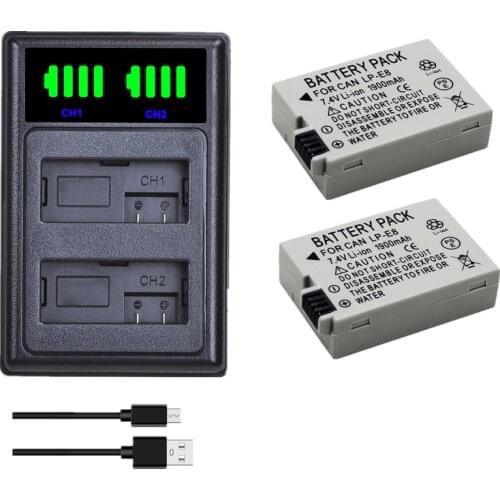 2pcs LP-E8 LPE8 LP E8 Camera Battery Batterie + LCD Dual Charger for Canon EOS 550D 600D 650D 700D X4 X5 X6i X7i T2i T3i