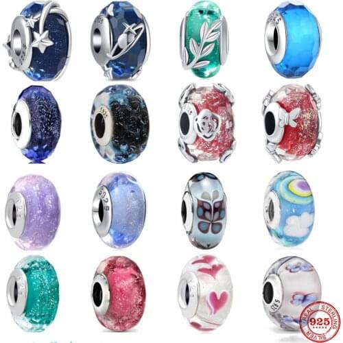 New 925 Silver Glass Bead Murano Star Bubble Flower Butterfly Fit Pandora Original Bracelet Charms Beads For Women DIY Jewelry