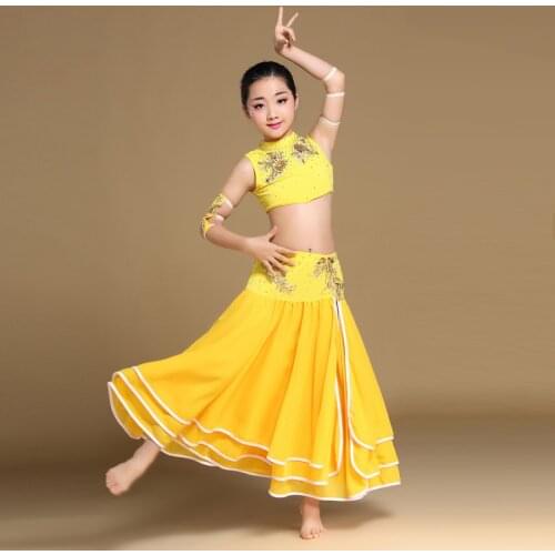 Kids Stage Performance Belly Dancing Clothes Oriental Outfit Top and Skirts Girls Belly Dance Costume Set for Children
