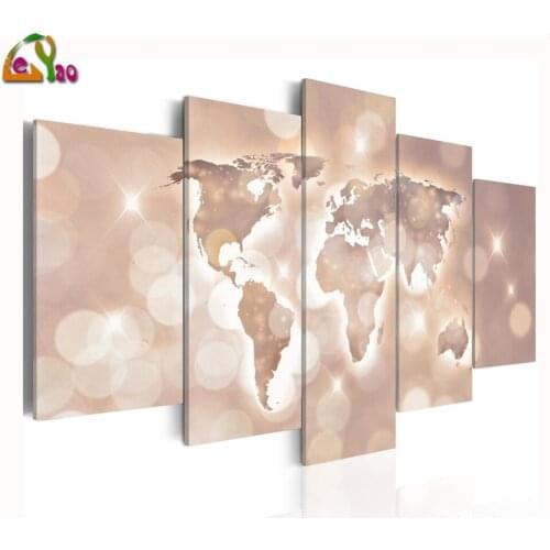 DIY Diamond Painting "5 Panels Trail of Light,World Map" Diamond Embroidery Cross Stitch Rhinestone Multi-Pictures Mosaic Kit