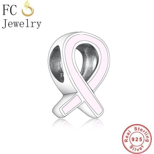 FC Jewelry Fit Original Brand Charm Bracelet Real 925 Silver Pink Ribbon Hope Cancer Awareness Bead For Making Women Berloque