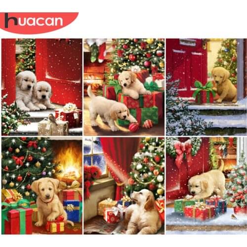HUACAN Paint By Number Christmas Hand Painted Painting Art Gift DIY Pictures By Numbers Dog Kits Drawing On Canvas Home Decor